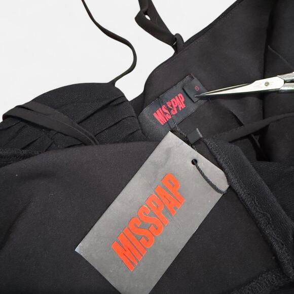 NWT MissPap Black Ruched Cut Out Crossed Plunge Going Out Bodycon Midi Dress 6/S - Picture 7 of 8